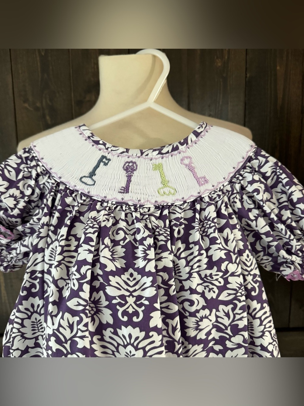 Girls Stellybelly Key Smocked Dress Purple Floral 2T